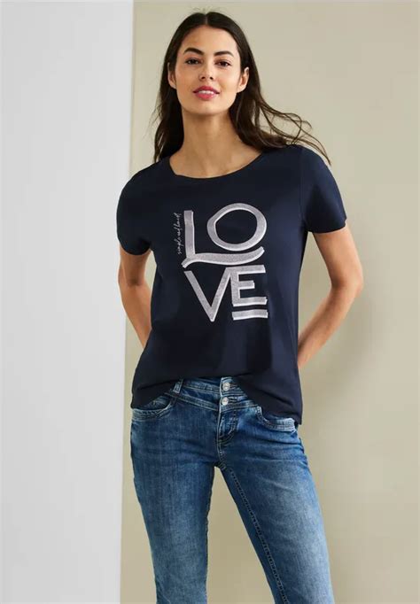 Street One T Shirt Mit Wording F R Damen In Blau Street One