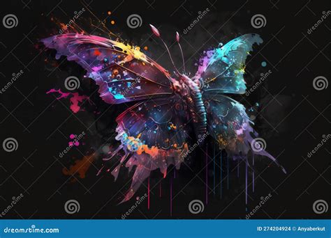 Futuristic Butterfly With Vibrant Colors Digital Art Stock