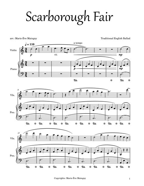 Scarborough Fair Arr Marie Ève Mainguy By Traditional Sheet Music