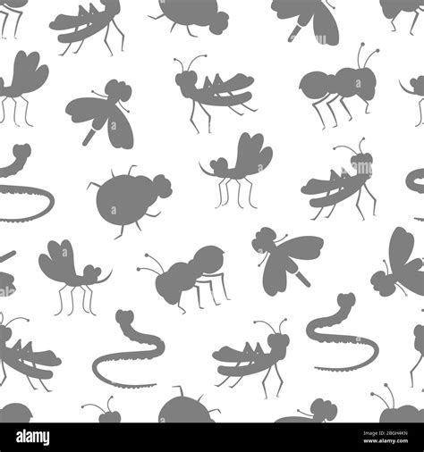 Insect Grey Silhouettes On White Seamless Background Pattern Design