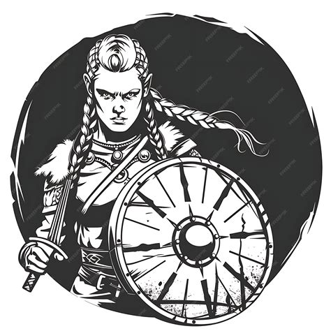 Premium Photo | Logo Female Viking Shieldmaiden With a Round Shield ...