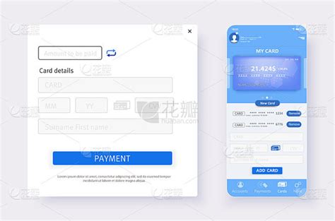 网站页面与付款详细信息表单ui设计移动应用的UI UX和GUI模板布局电子商务手机银行卡支付