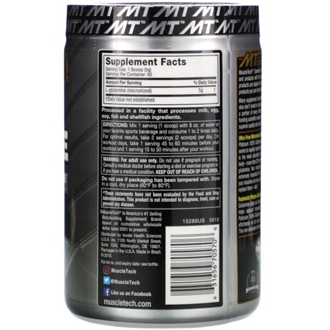 Essential Series Platinum 100 Glutamine De Muscletech Nutriwellness