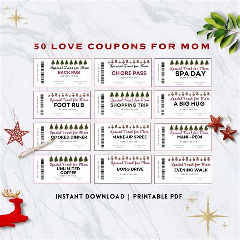 Christmas Coupon For Mom Printable Christmas T Voucher Love Etsy