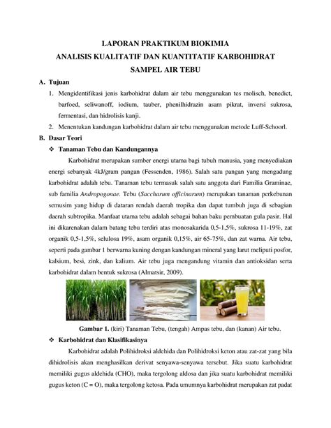 Laporan Praktikum Analisis Kualitatif Karbohidrat Air Tebu Laporan Praktikum Biokimia Analisis