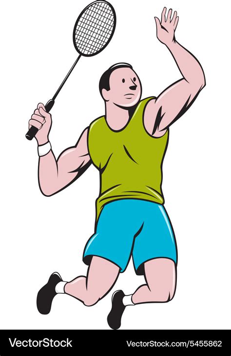 Badminton Player Racquet Striking Cartoon Vector Image