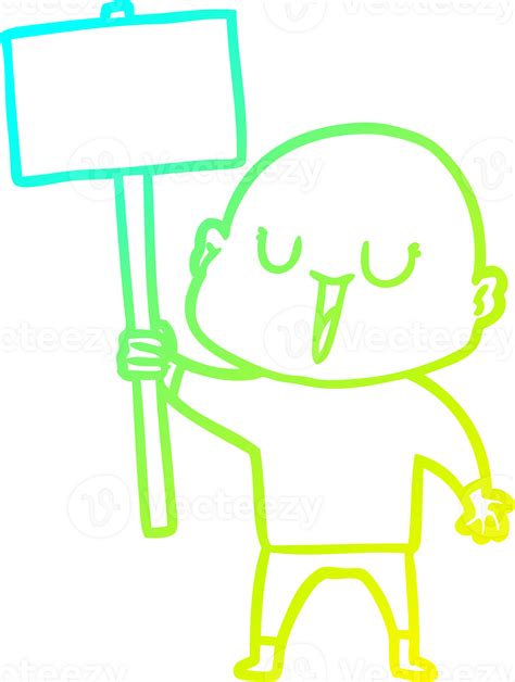 Cold Gradient Line Drawing Of A Happy Cartoon Bald Man With Sign 40966503 Png