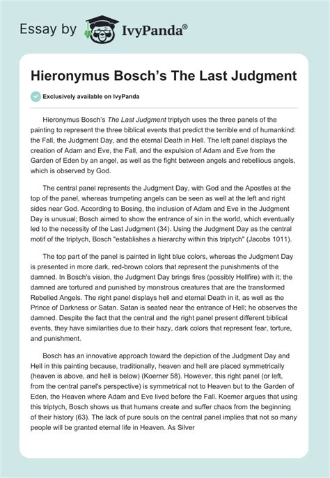 Hieronymus Bosch's "The Last Judgment" - 579 Words | Research Paper Example