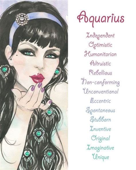 Aquarius Zodiac Sign Print Illustration Watercolor Girl Zodiac