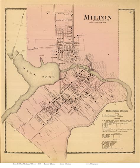 Milton Village Delaware 1868 Old Town Map Reprint Sussex Co In 2020