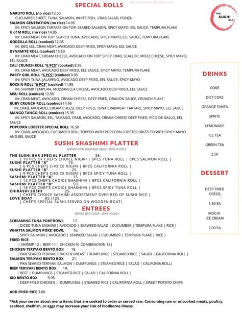 Menu at The Sushi Bar, Taylor