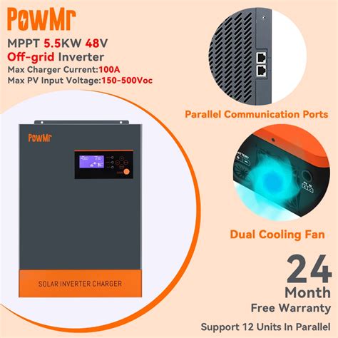 Powmr Mppt 55kw Pure Sine Wave Solar Hybrid Inverter Built In 100a Solar Charge Controller