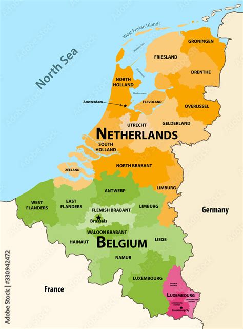 Vetor de Vector regions map of Benelux countries: Belgium, Netherlands ...