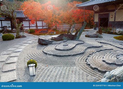 Autumn Scenery Of A Japanese Rock Garden Zen Garden Dry Landscape Or