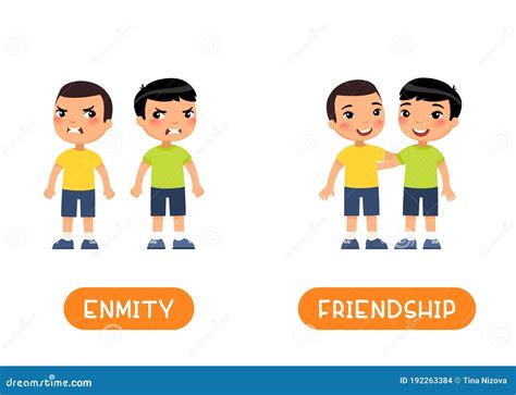 Friendship And Enmity Antonyms Flashcard Vector Template Stock Vector