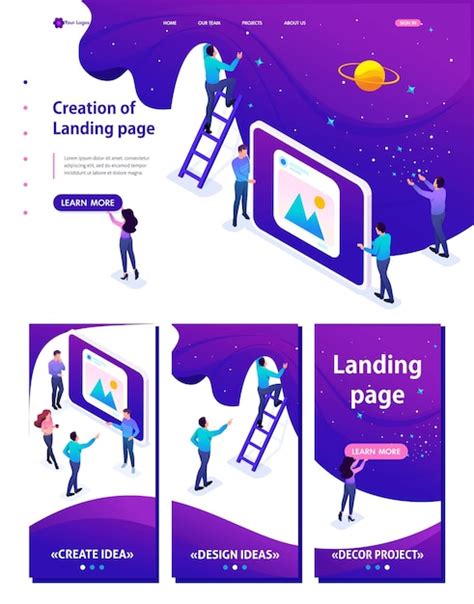 Premium Vector Isometric Website Template Landing Page Concept