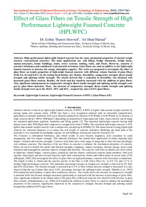 Pdf Effect Of Glass Fibers On Tensile Strength Of High Performance Lightweight Foamed Concrete