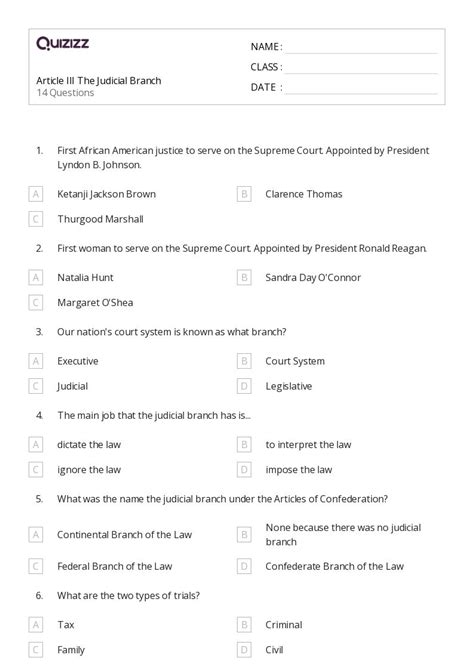 50 The Judicial Branch Worksheets For 6th Class On Quizizz Free