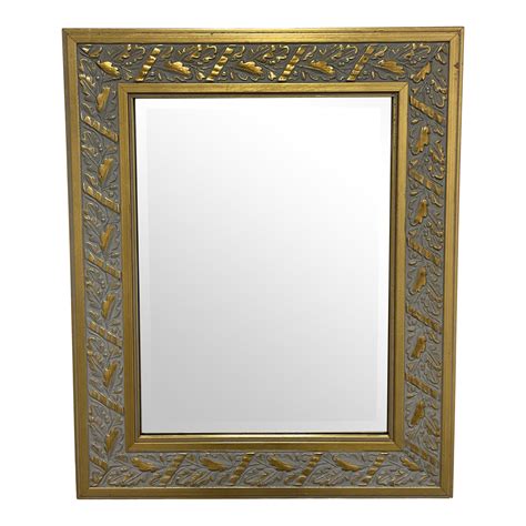 Mid 20th Century Gold Finish Wood Framed Ornate Wall Mirror Design