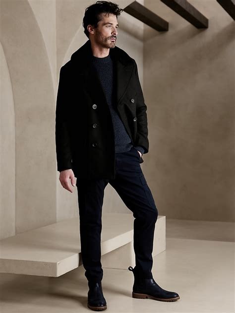 Italian Melton Peacoat With Shearling Collar Banana Republic