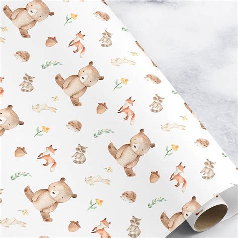 Bear Wrapping Paper Woodland Wrap Paper Baby Wrapping Paper Etsy