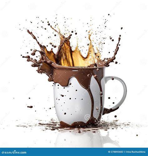 Cup Of Splashing Coffee Isolated On White Generative Ai Stock