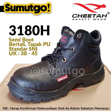 Jual Cheetah 3180H Sepatu Safety Proyek Semi Boot Bertali Hitam