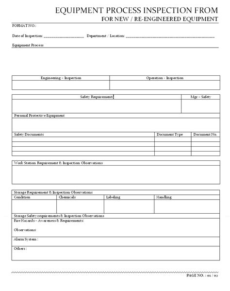 Equipment Process Inspection Form