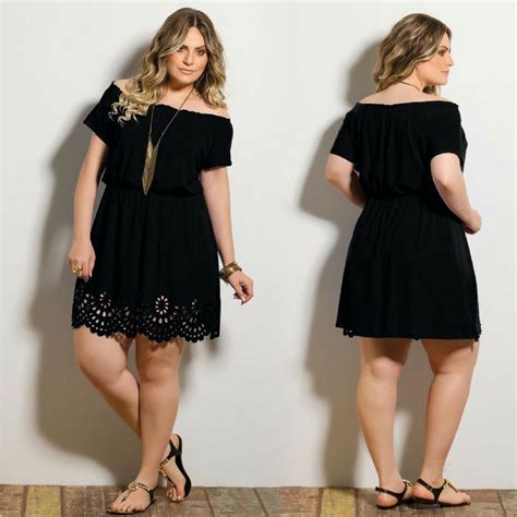 Vestido Curto Casual Plus Size Ciganinha Preto Promo O R Em