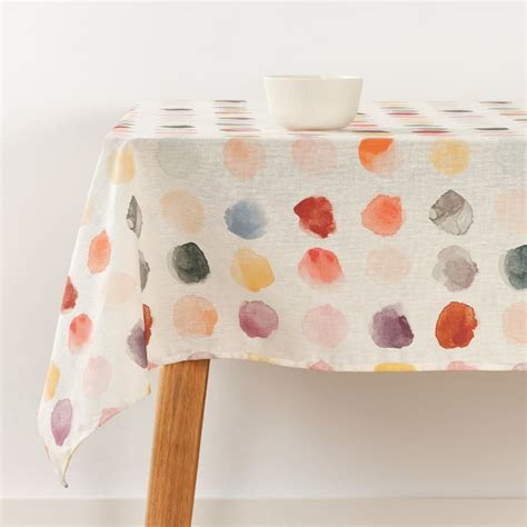 Nappe Anti Taches En Coton Points Aquarelle Multicolore X Cm