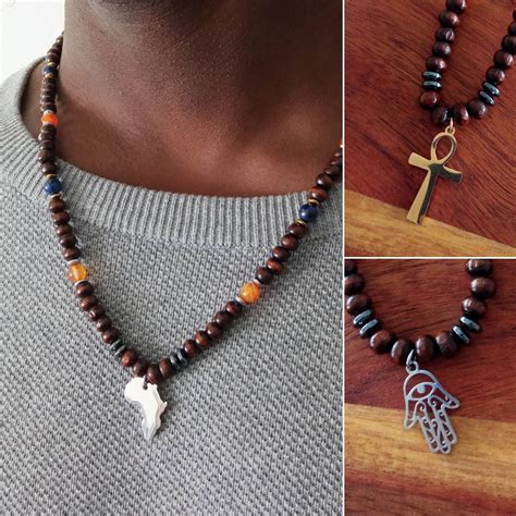 African Mens Necklace Mens Beaded Necklace African Etsy