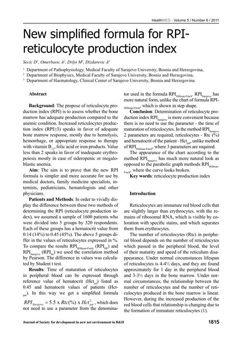 (PDF) New simplified formula for RPI-reticulocyte production index