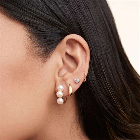 Bold Pearl Trio Hoop Earrings Pearl Drop Earrings Gold Earrings Pearls