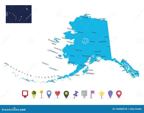 US State Of Alaska Map And Flat Map Icons Stock Vector Illustration