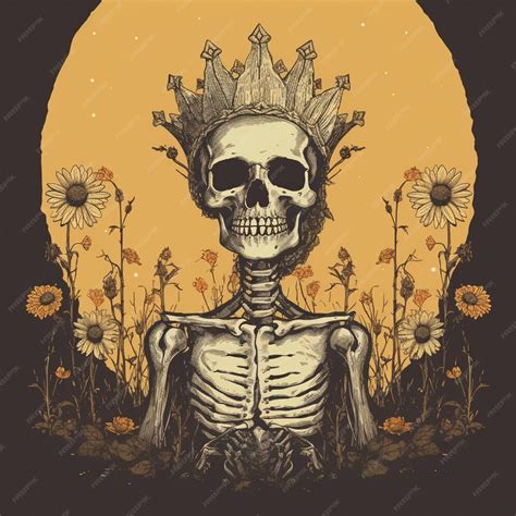 premium photo skeleton  crown  sunflowers   field