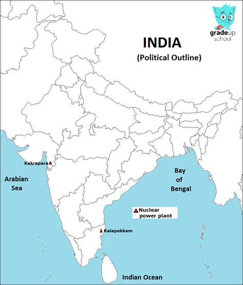 Locate Kakrapar and Kalpakkam nuclear power plant on the map of India.