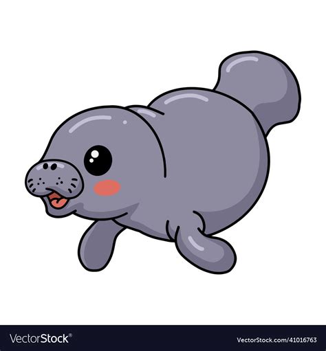 Cute baby manatee cartoon swimming Royalty Free Vector Image