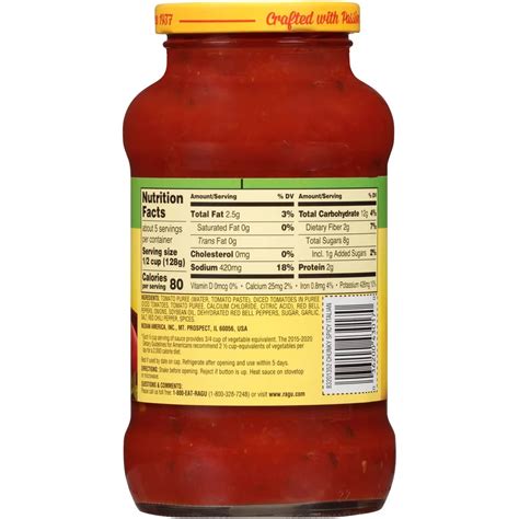 Ragu Simply Spaghetti Sauce Nutrition Label