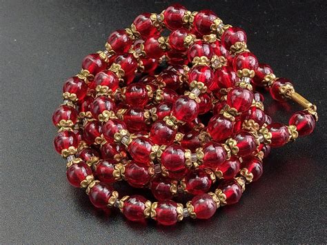 Victorian Ruby Red Glass Bead Necklace Etsy Glass Bead Necklace Glass Beads Red Glass