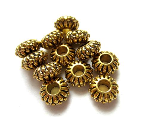 Large Hole Beads Antique Gold Metal Spacer Ethnic Jewelry