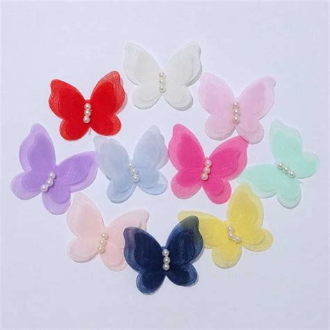 Aplique Borboleta De Organza Perolas Kit 10 Ou 20 Unidades