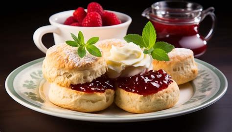 Scones A Menudo Se Sirven Con Crema Cuajada Y Mermelada Los Scones Son