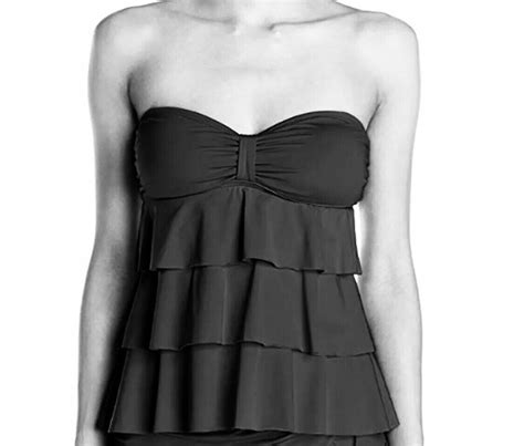 Kenneth Cole Reaction Ruffle Licious Ruched Tankini Top Ocean Black Sz