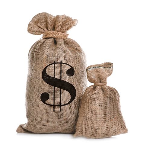 Burlap Bag And One With Dollar Sign On White Background Stock Image