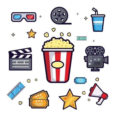 Conjunto De Iconos De Cine Elementos De Diseño De Películas Con Una