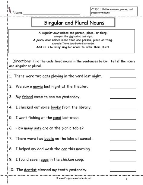 Rd Grade Plural Nouns Worksheet