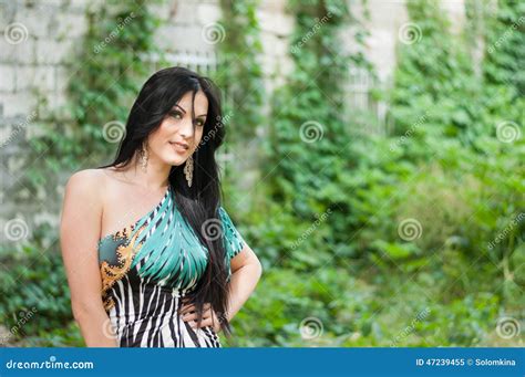 Beautiful Slim Brunette Girl On A Walk Stock Image Image Of Hair