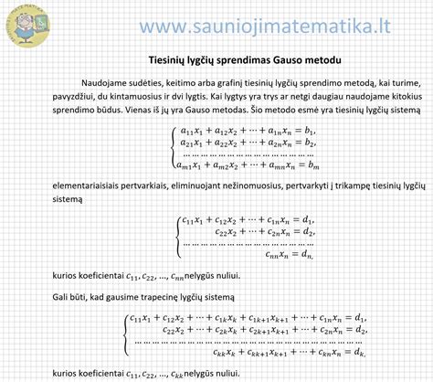 Tiesinių Lygčių Sprendimas Gauso Metodu Teorija Matematikos Mokymas