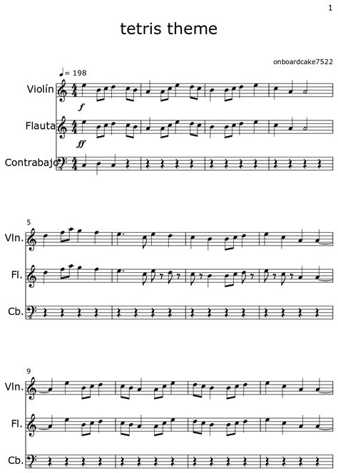 Tetris Theme Sheet Music For Violin Flute Contrabass