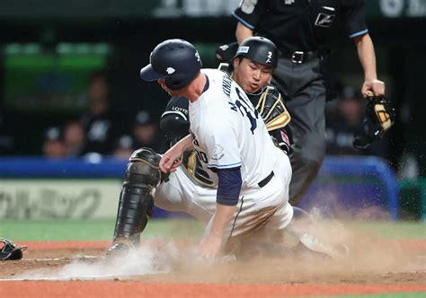 ＜西・ロ＞5回、古賀の適時打で生還するマキノン （撮影・白鳥 佳樹） ― スポニチ Sponichi Annex 野球